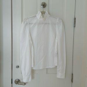 Frame ruffled collar white shirt; size small